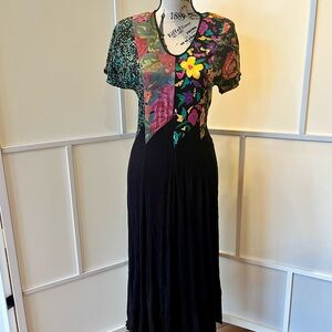 Floral Patchwork Black Dress